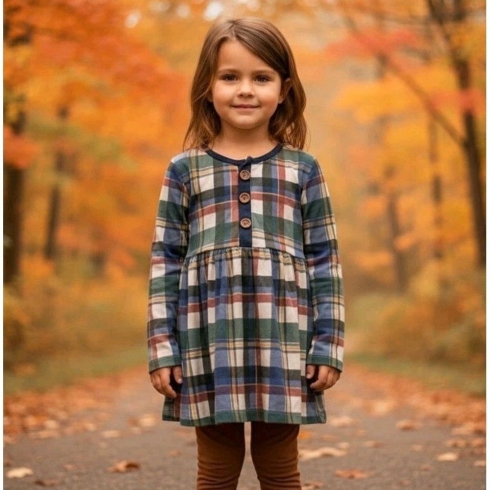 Lulu + Roo Girls 6 The Polar Express Plaid Christmas Holiday Henley Dress Train